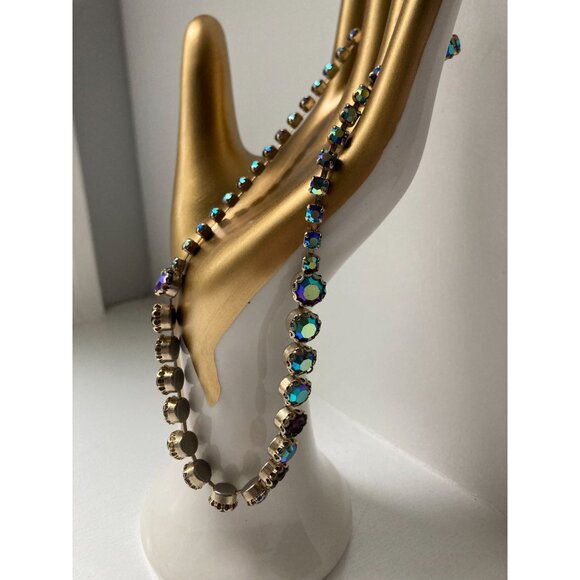 Weiss Flower Rhinestone and Aurora Borealis Choker 15 1/2" - Picture 7 of 12